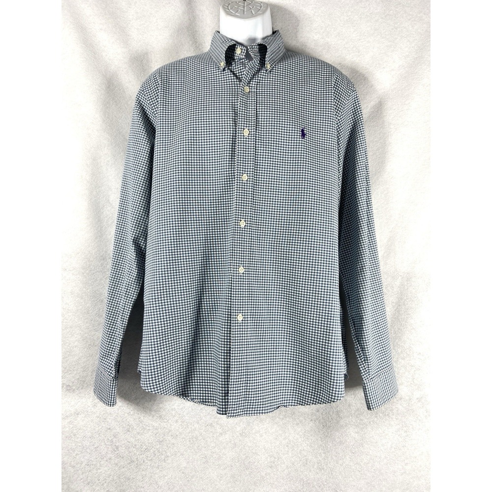 Polo Ralph Lauren Oxford Shirt Mens Large‎ Green White Button Up Slim Fit Check